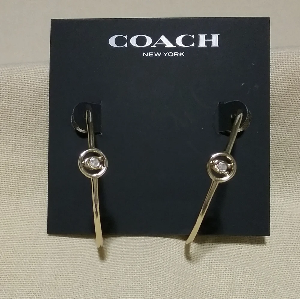 BRAND NEW COACH GOLD CRYSTAL Large Hoops Earrings - Picture 1 of 2